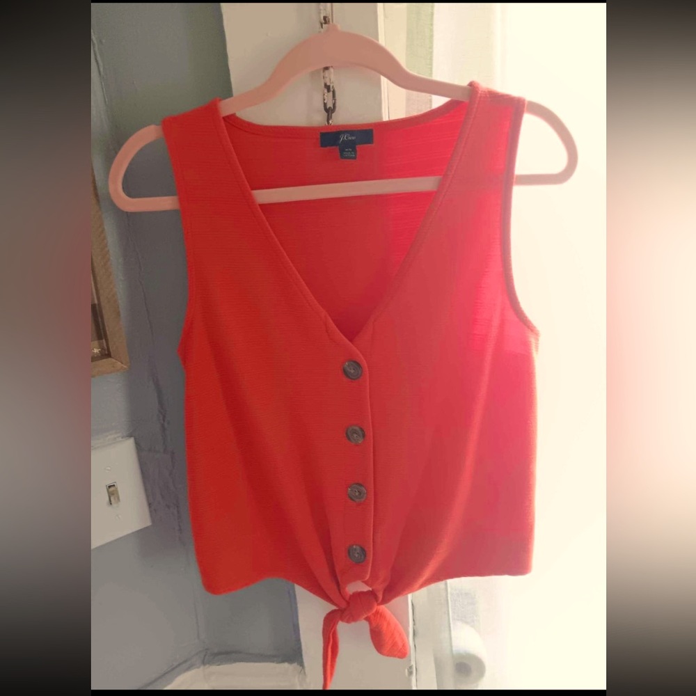 Orange Sleeveless Crop Tank Top with Tie Front